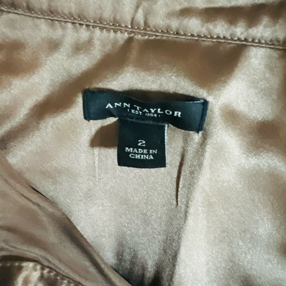 Ann Taylor Silk Short Sleeve Drawstring Dress Size 2 Brown - Picture 4 of 7
